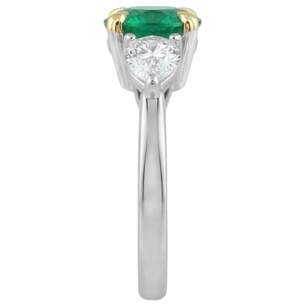 Natural Real ( Not Lab Grown ) Pear Diamond & Green Emerald GIA Ring 3 Stone Gemstone Jewelry