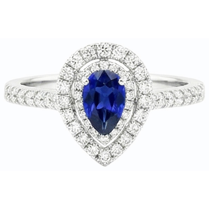 Pear Double Halo Ring Blue Sapphire 14K Gold Natural Earth Mined Diamonds 2.50 Carats