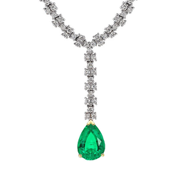 Pear Drop Pendant Diamond And Green Emerald Necklace