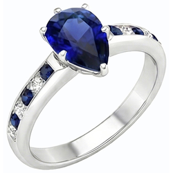 Pear Engagement Ring Channel Set Blue Sapphires & Natural Earth Mined Diamonds 2 Carats
