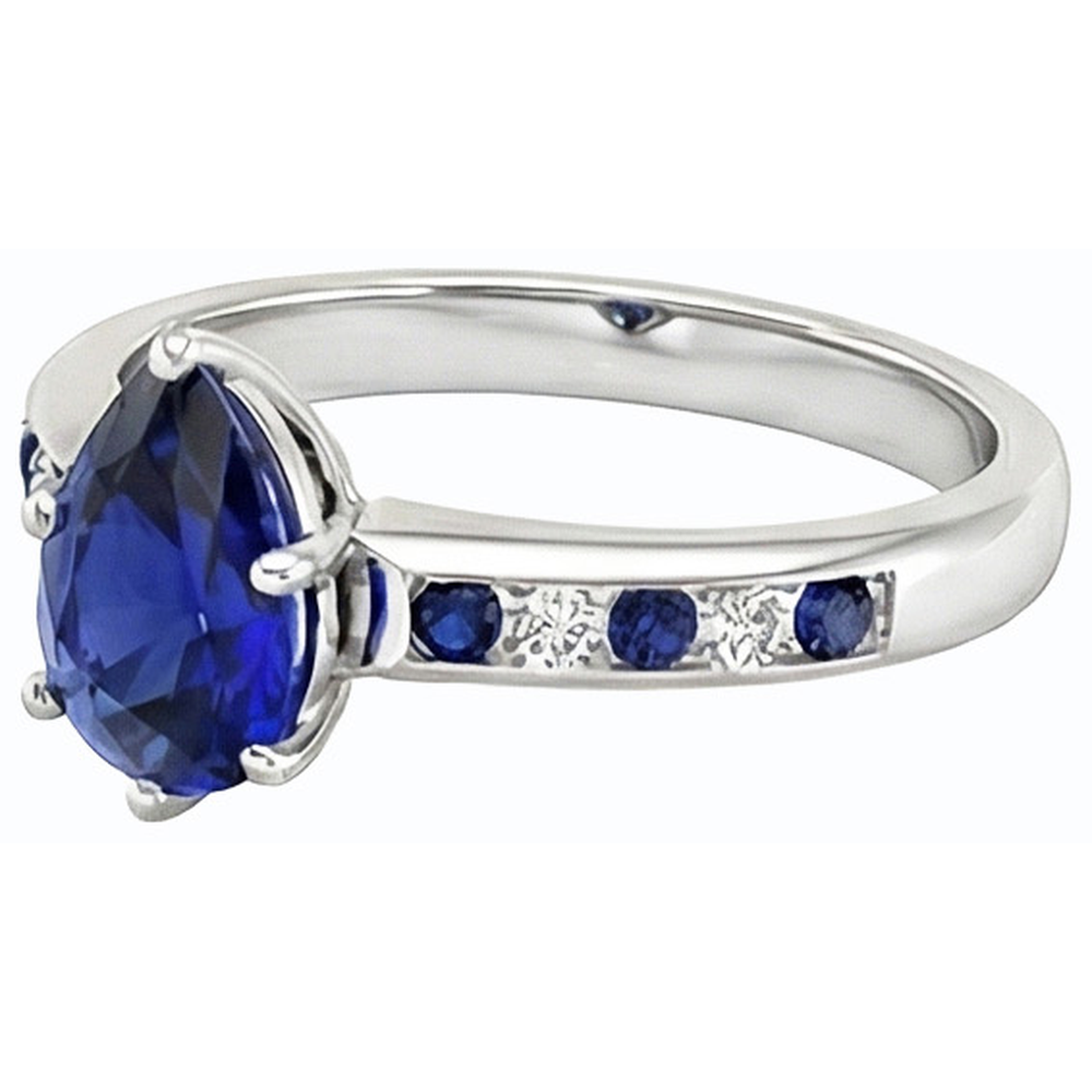 Pear Engagement Ring Channel Set Blue Sapphires & Natural Earth Mined Diamonds 2 Carats