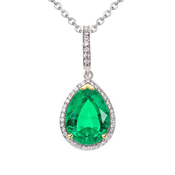 Pear Gemstone Drop Necklace Halo Green Emerald Necklace