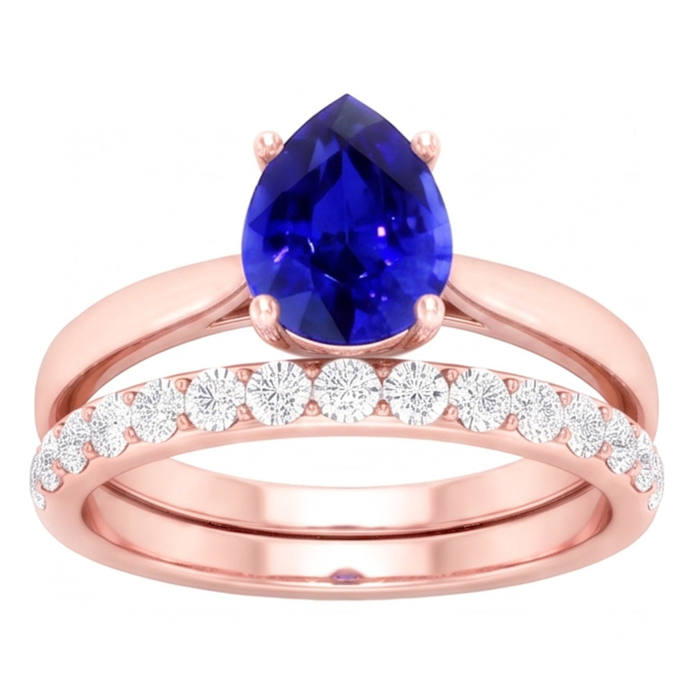Pear Gemstone Engagement Ring & Natural Earth Mined Diamond Band Set Rose Gold 4 Carats