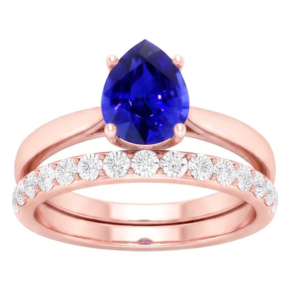 Pear Gemstone Engagement Ring & Natural Earth Mined Diamond Band Set Rose Gold 4 Carats