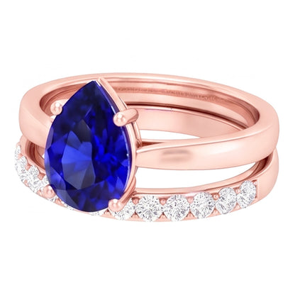 Pear Gemstone Engagement Ring & Natural Earth Mined Diamond Band Set Rose Gold 4 Carats