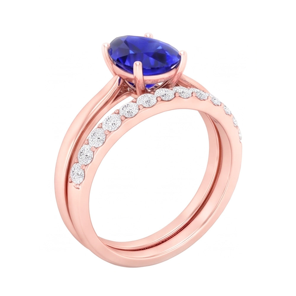 Pear Gemstone Engagement Ring & Natural Earth Mined Diamond Band Set Rose Gold 4 Carats