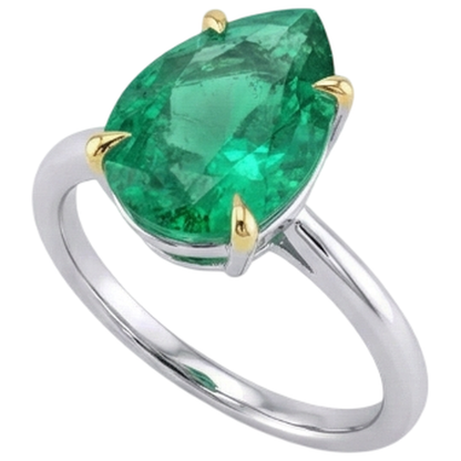 Natural Real ( Not Lab Grown ) Pear Gemstone Solitaire Ring Comfort Fit Green Emerald GIA