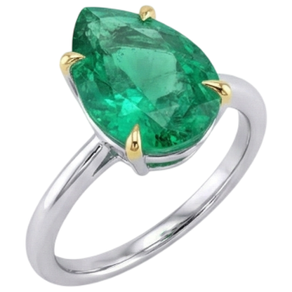 Natural Real ( Not Lab Grown ) Pear Gemstone Solitaire Ring Comfort Fit Green Emerald GIA