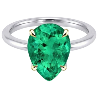 Natural Real ( Not Lab Grown ) Pear Gemstone Solitaire Ring Comfort Fit Green Emerald GIA