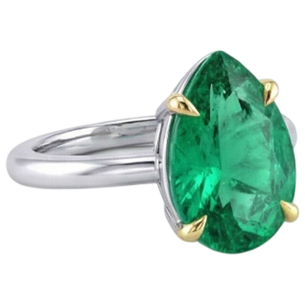 Natural Real ( Not Lab Grown ) Pear Gemstone Solitaire Ring Comfort Fit Green Emerald GIA