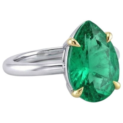 Natural Real ( Not Lab Grown ) Pear Gemstone Solitaire Ring Comfort Fit Green Emerald GIA