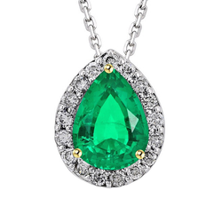 Pear Green Emerald Teardrop Pendant Halo Necklace