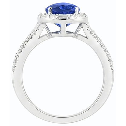 Pear Halo Blue Sapphire Ring Double Shank & Baguette Natural Earth Mined Diamonds 5 Carats