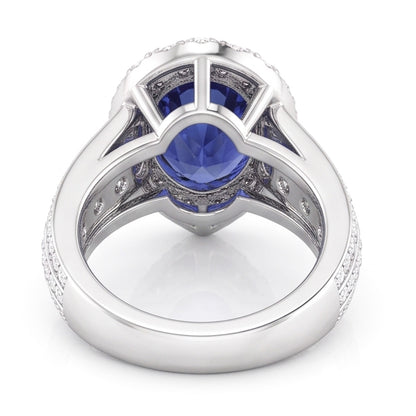 Pear Halo Engagement Blue Sapphire Ring Set & Natural Earth Mined Diamonds 6 Carats