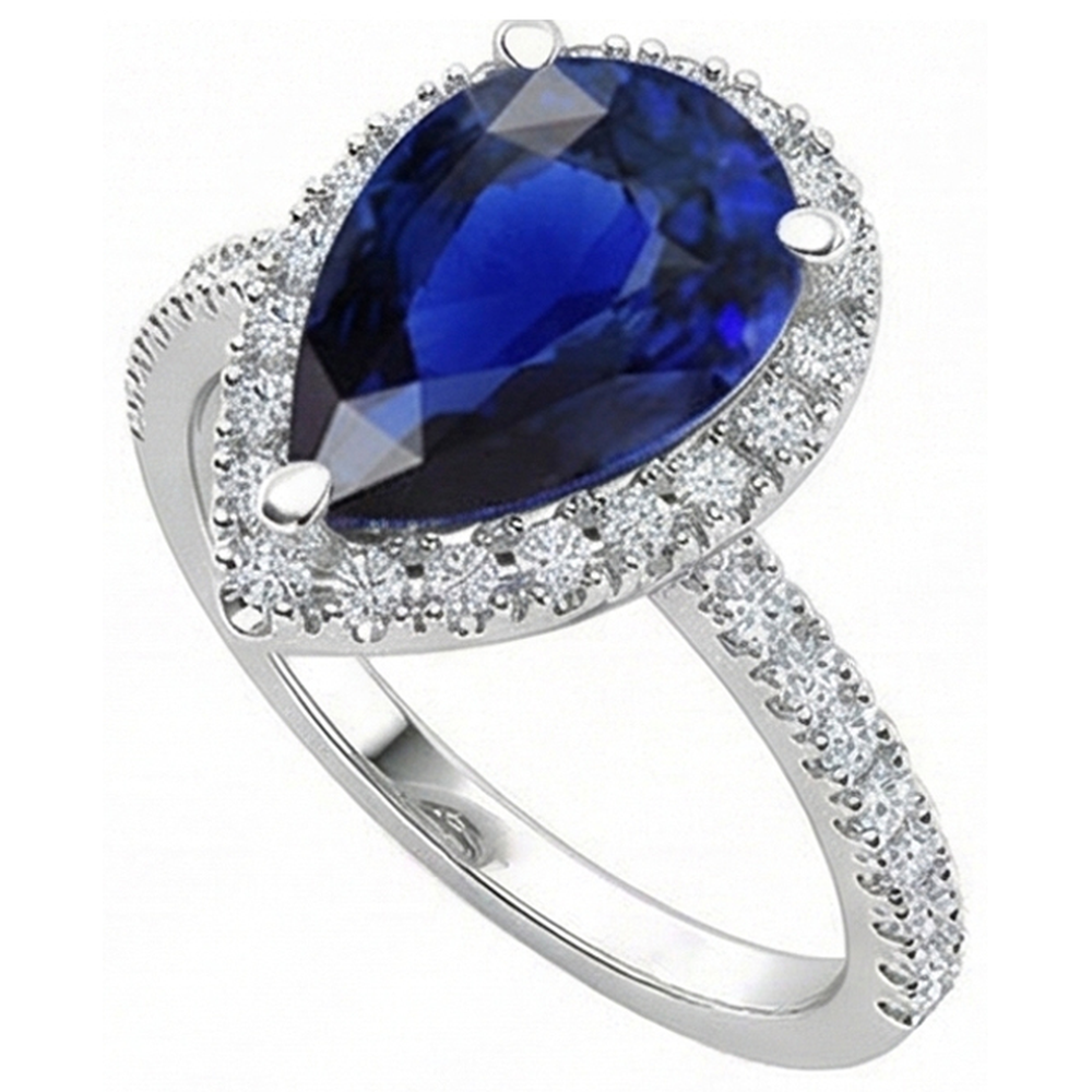 Pear Halo Gemstone Ring Blue Sapphire Natural Earth Mined Diamond Accents Jewelry 5 Carats