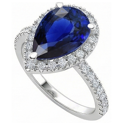 Pear Halo Gemstone Ring Blue Sapphire Natural Earth Mined Diamond Accents Jewelry 5 Carats
