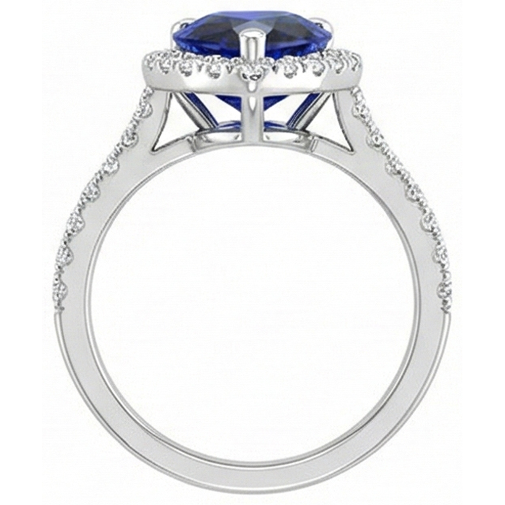 Pear Halo Gemstone Ring Blue Sapphire Natural Earth Mined Diamond Accents Jewelry 5 Carats