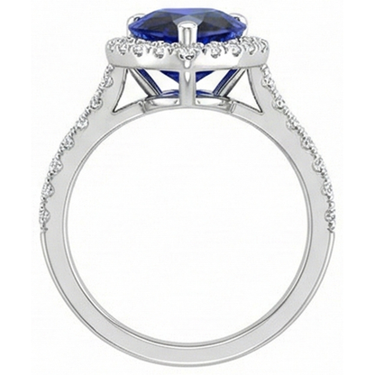Pear Halo Gemstone Ring Blue Sapphire Natural Earth Mined Diamond Accents Jewelry 5 Carats