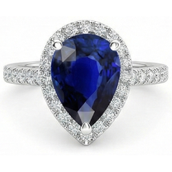 Pear Halo Gemstone Ring Blue Sapphire Natural Earth Mined Diamond Accents Jewelry 5 Carats