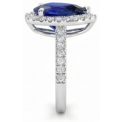 Pear Halo Gemstone Ring Blue Sapphire Natural Earth Mined Diamond Accents Jewelry 5 Carats