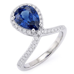 Pear Halo Natural Earth Mined Diamond Ring Enhancer Blue Sapphire 3.50 Carats
