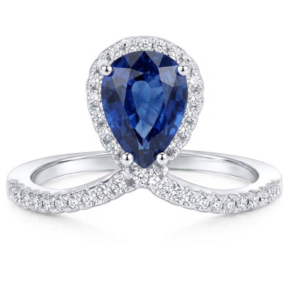 Pear Halo Natural Earth Mined Diamond Ring Enhancer Blue Sapphire 3.50 Carats