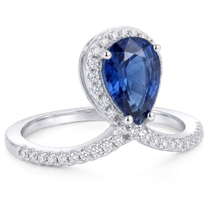 Pear Halo Natural Earth Mined Diamond Ring Enhancer Blue Sapphire 3.50 Carats