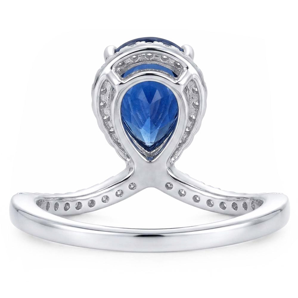 Pear Halo Natural Earth Mined Diamond Ring Enhancer Blue Sapphire 3.50 Carats