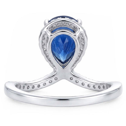 Pear Halo Natural Earth Mined Diamond Ring Enhancer Blue Sapphire 3.50 Carats