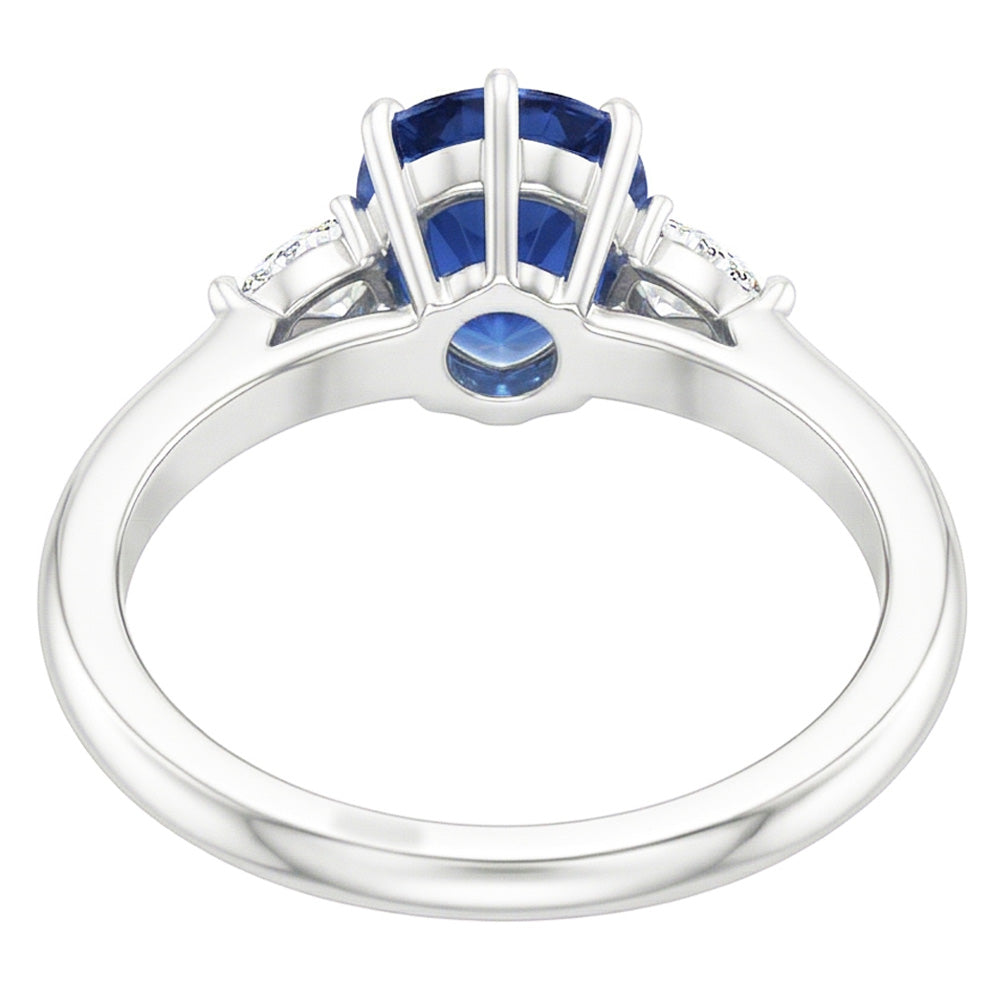 Pear Natural Earth Mined Diamond 3 Stone Blue Sapphire Ring 1.75 Carats Tapered Shank Gold