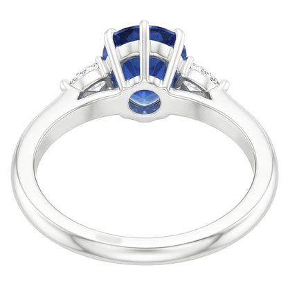 Pear Natural Earth Mined Diamond 3 Stone Blue Sapphire Ring 1.75 Carats Tapered Shank Gold