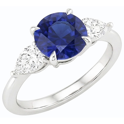 natural round sapphire 3ct ring close up detail