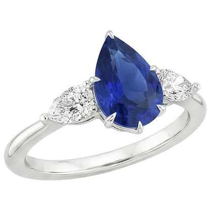 natural pear sapphire 4.50ct ring top view