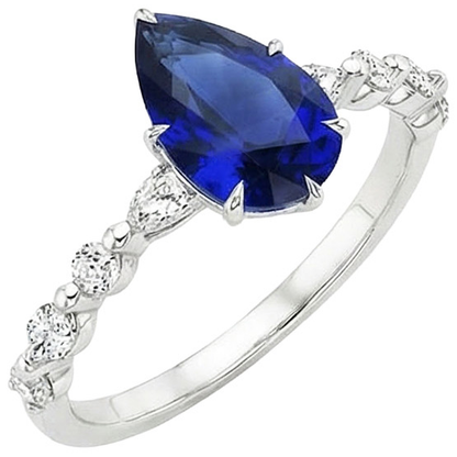 Pear Natural Earth Mined Diamond Anniversary Ring With Blue Sapphire Center Gold 5 Carats