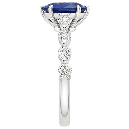 Pear Natural Earth Mined Diamond Anniversary Ring With Blue Sapphire Center Gold 5 Carats