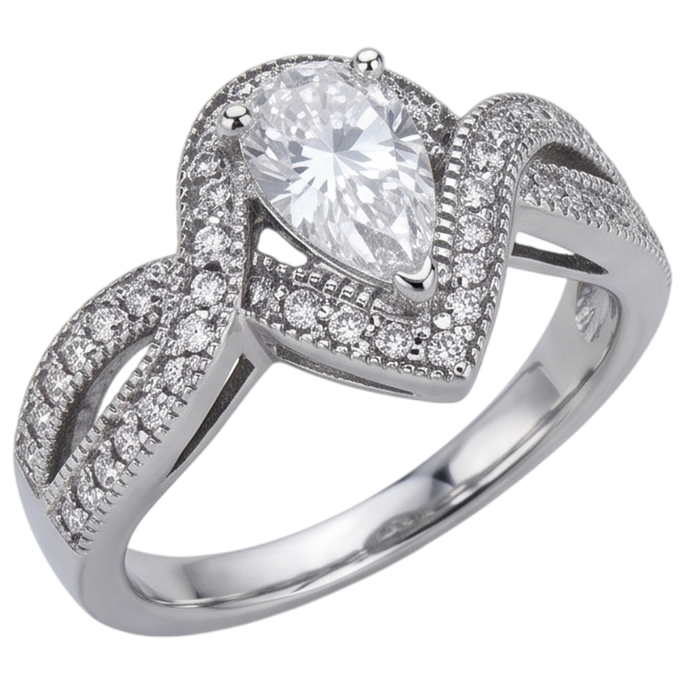 Pear Natural Earth Mined Diamond Engagement Ring 1.25 Carat Twisted Shank Accent WG 14K