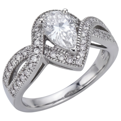 Pear Natural Earth Mined Diamond Engagement Ring 1.25 Carat Twisted Shank Accent WG 14K