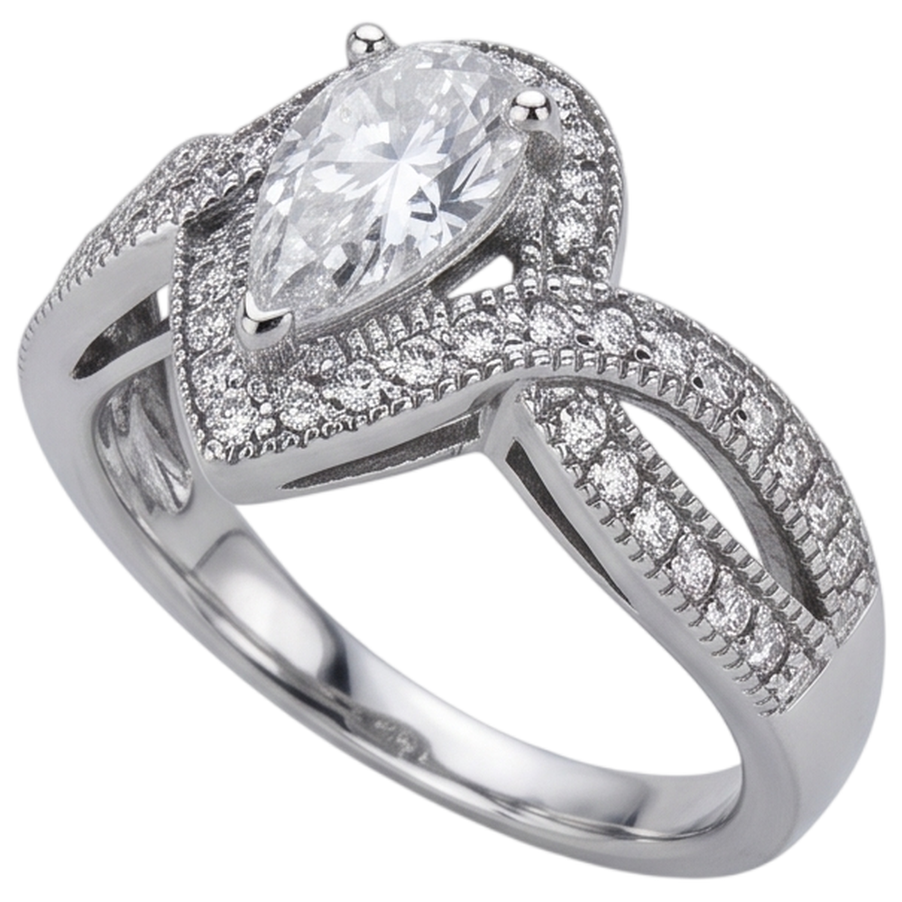 Pear Natural Earth Mined Diamond Engagement Ring 1.25 Carat Twisted Shank Accent WG 14K