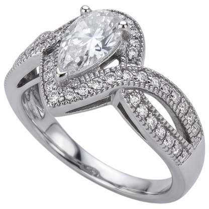 Pear Natural Earth Mined Diamond Engagement Ring 1.25 Carat Twisted Shank Accent WG 14K