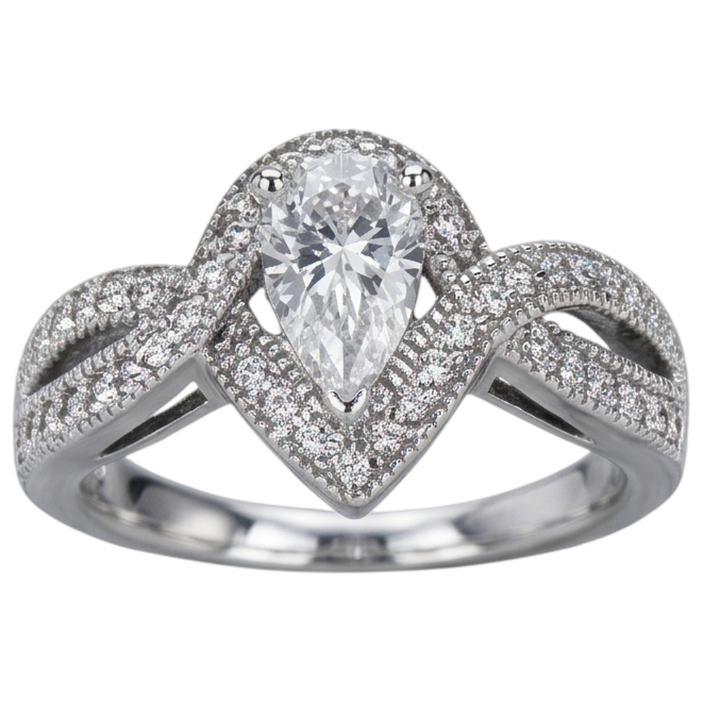 Pear Natural Earth Mined Diamond Engagement Ring 1.25 Carat Twisted Shank Accent WG 14K