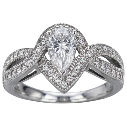 Pear Natural Earth Mined Diamond Engagement Ring 1.25 Carat Twisted Shank Accent WG 14K