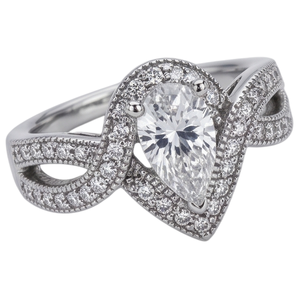 Pear Natural Earth Mined Diamond Engagement Ring 1.25 Carat Twisted Shank Accent WG 14K