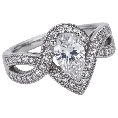 Pear Natural Earth Mined Diamond Engagement Ring 1.25 Carat Twisted Shank Accent WG 14K