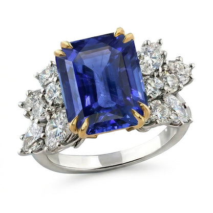 Pear Natural Earth Mined Diamond & Blue Sapphire Anniversary Wedding Ring 4.50 Carats