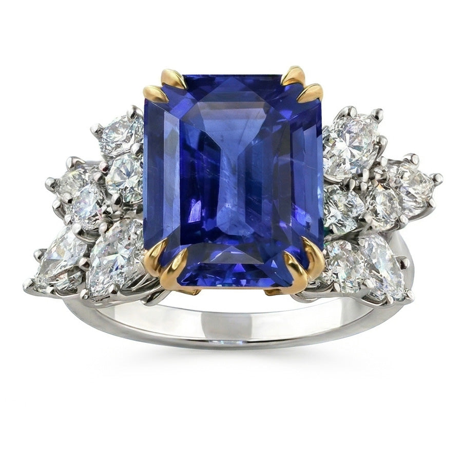Pear Natural Earth Mined Diamond & Blue Sapphire Anniversary Wedding Ring 4.50 Carats