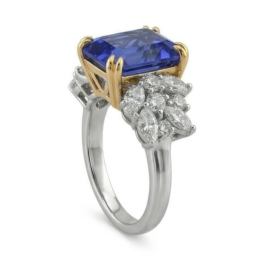 Pear Natural Earth Mined Diamond & Blue Sapphire Anniversary Wedding Ring 4.50 Carats