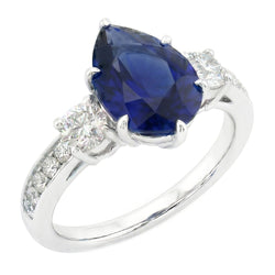 Pear Sapphire Gemstone Ring With Accents Round Natural Earth Mined Diamonds 3.50 Carats