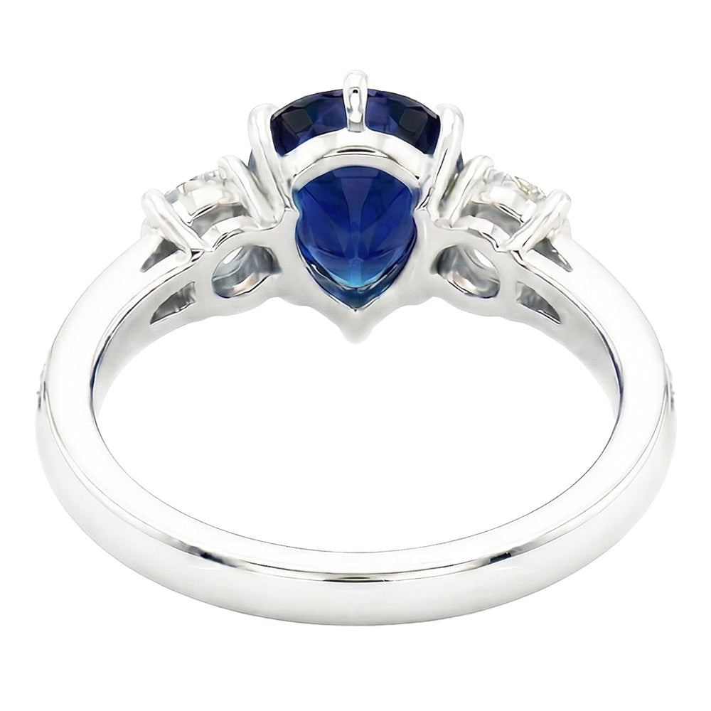 Pear Sapphire Gemstone Ring With Accents Round Natural Earth Mined Diamonds 3.50 Carats