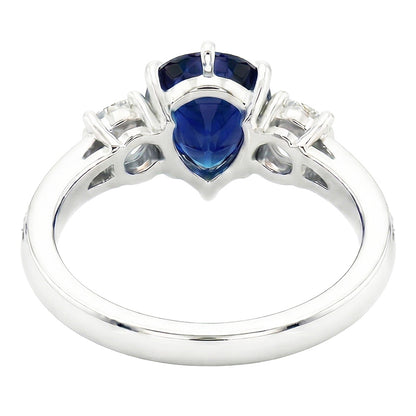 Pear Sapphire Gemstone Ring With Accents Round Natural Earth Mined Diamonds 3.50 Carats