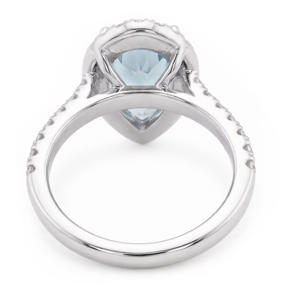 Pear Shape Aquamarine And Natural Earth Mined Diamonds 14 Ct Wedding Ring White Gold 14K